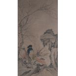 A Chinese painting depicting a lady resting in a garden, watercolour and ink on paper, framed, 62,5