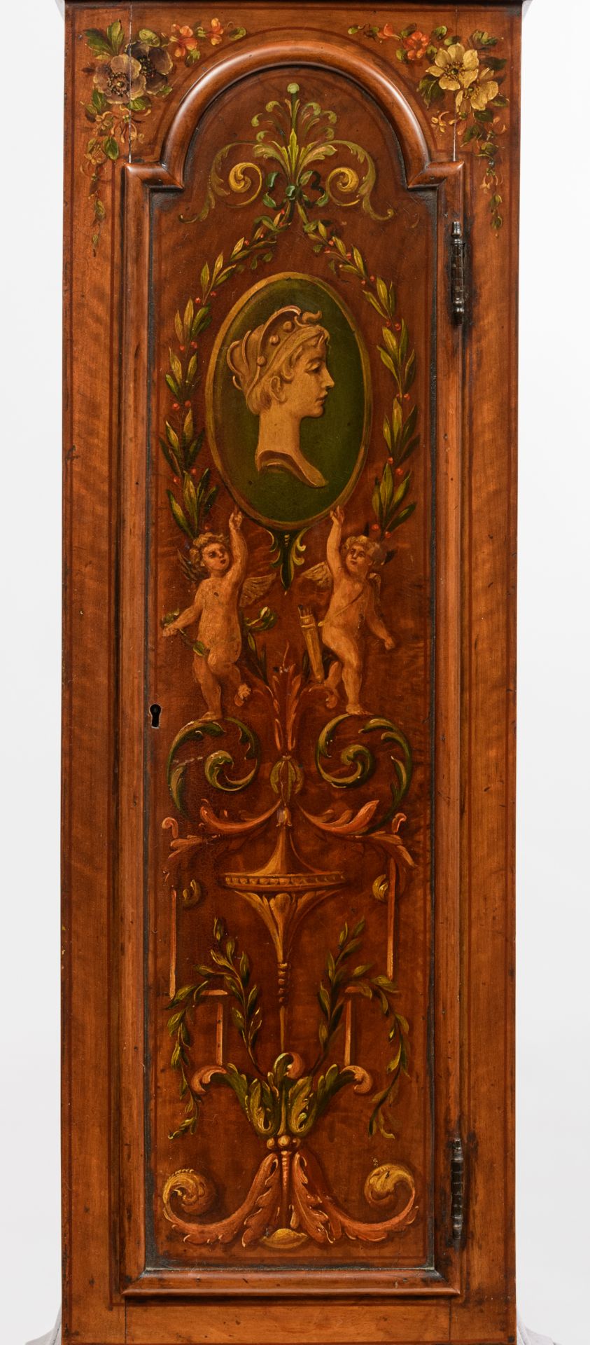 A fine mahogany veneered Victorian longcase clock, polychrome decorated with handpainted grotesques, - Bild 13 aus 15