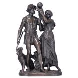Salmson J.J., a young family with a dog, patinated bronze, H 68 - W 41 cm