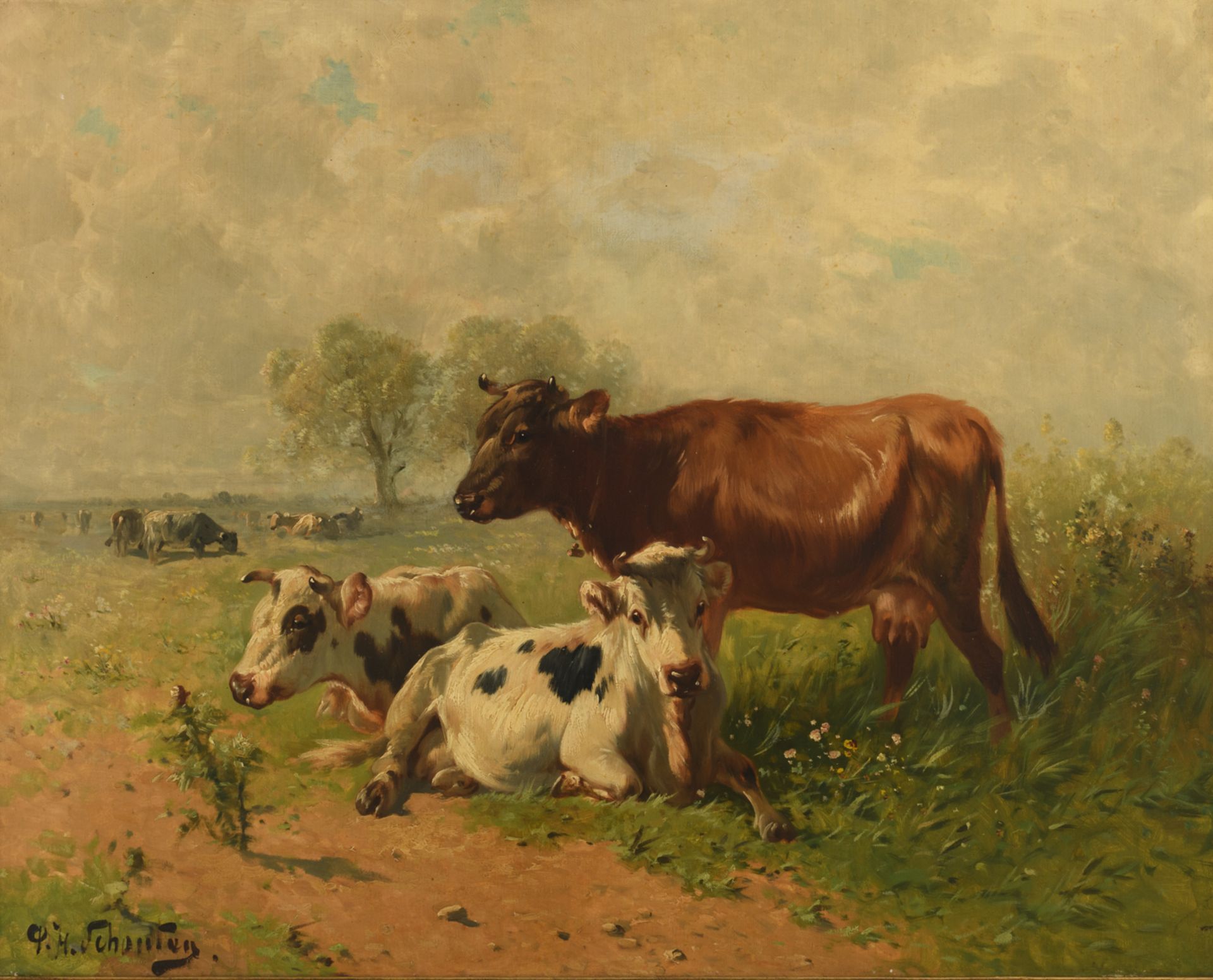 Schouten H., resting cows, oil on canvas, 80 x 100 cm