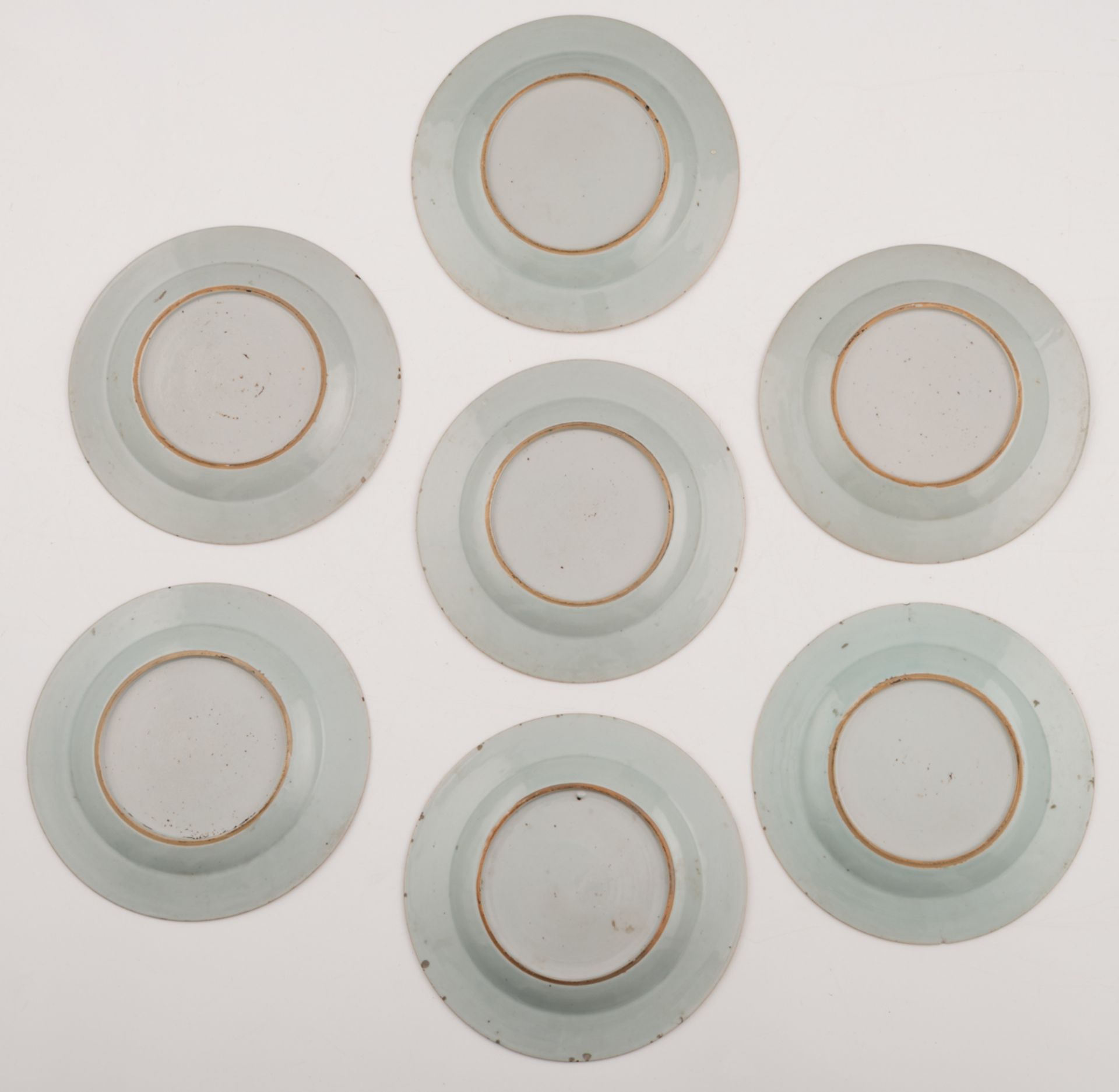 Seven Chinese famille rose floral decorated dishes; added six ditto dishes, the centre with butterfl - Image 5 of 5