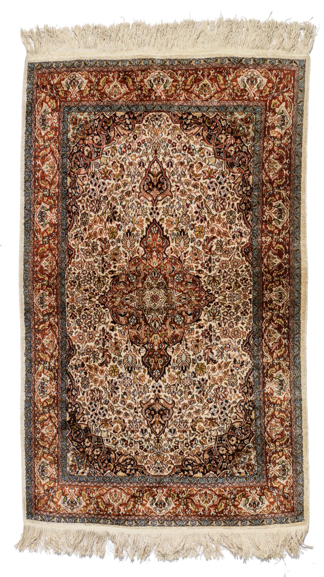 An Oriental woollen rug, decorated with hunting scènes to the center, and with animals and floral mo - Bild 7 aus 9