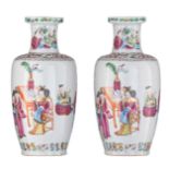 A pair of Chinese Fengcai decorated vases, all-around decorated with an animated scene, Tongzhi peri