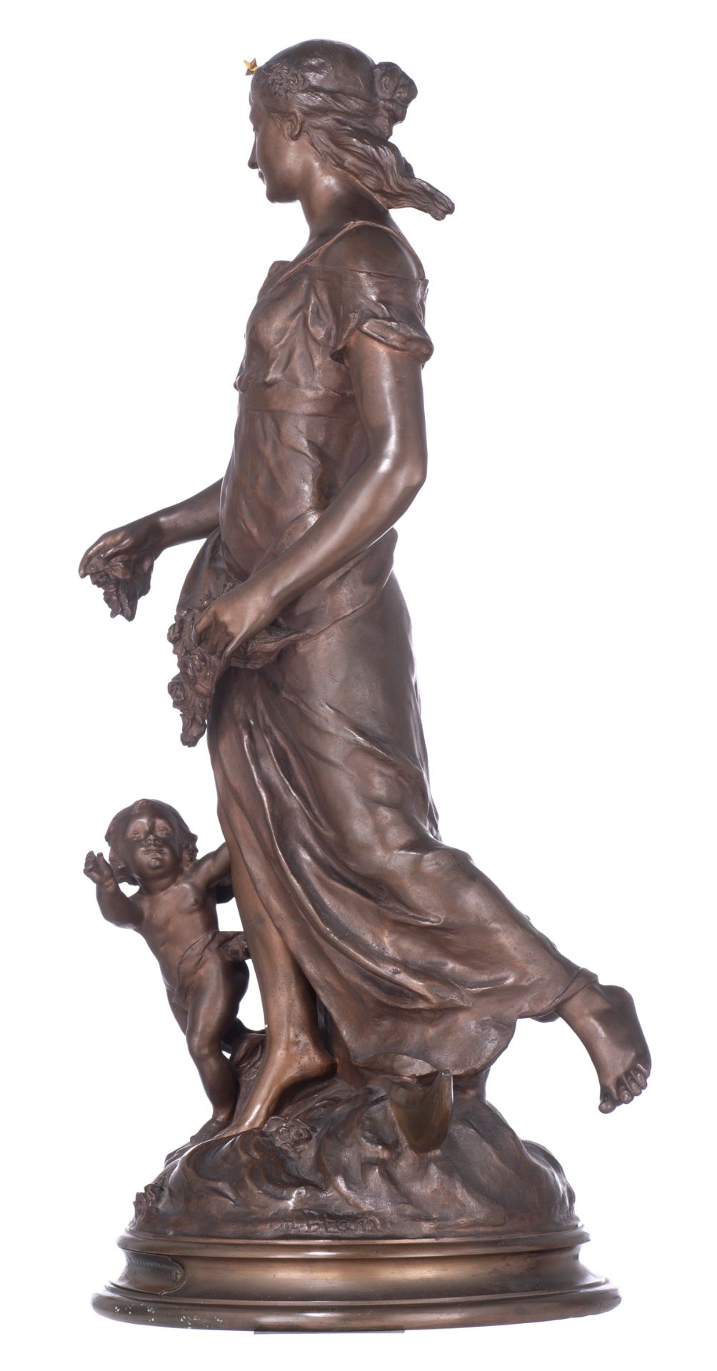 Blanc Ch., 'La fée aux fleurs', dated 1896, patinated bronze, H 68 cm - Image 2 of 7