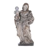 A grey patinated terracotta sculpture of the standing Holy Mother and Child, the Southern Netherland