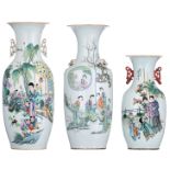 Two Chinese polychrome vases, both vases decorated with playing boys in a garden, the reverse with c