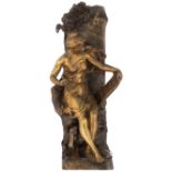 Picault E., 'Memoria', a patinated bronze sculpture representing an allegorical female inscribing a