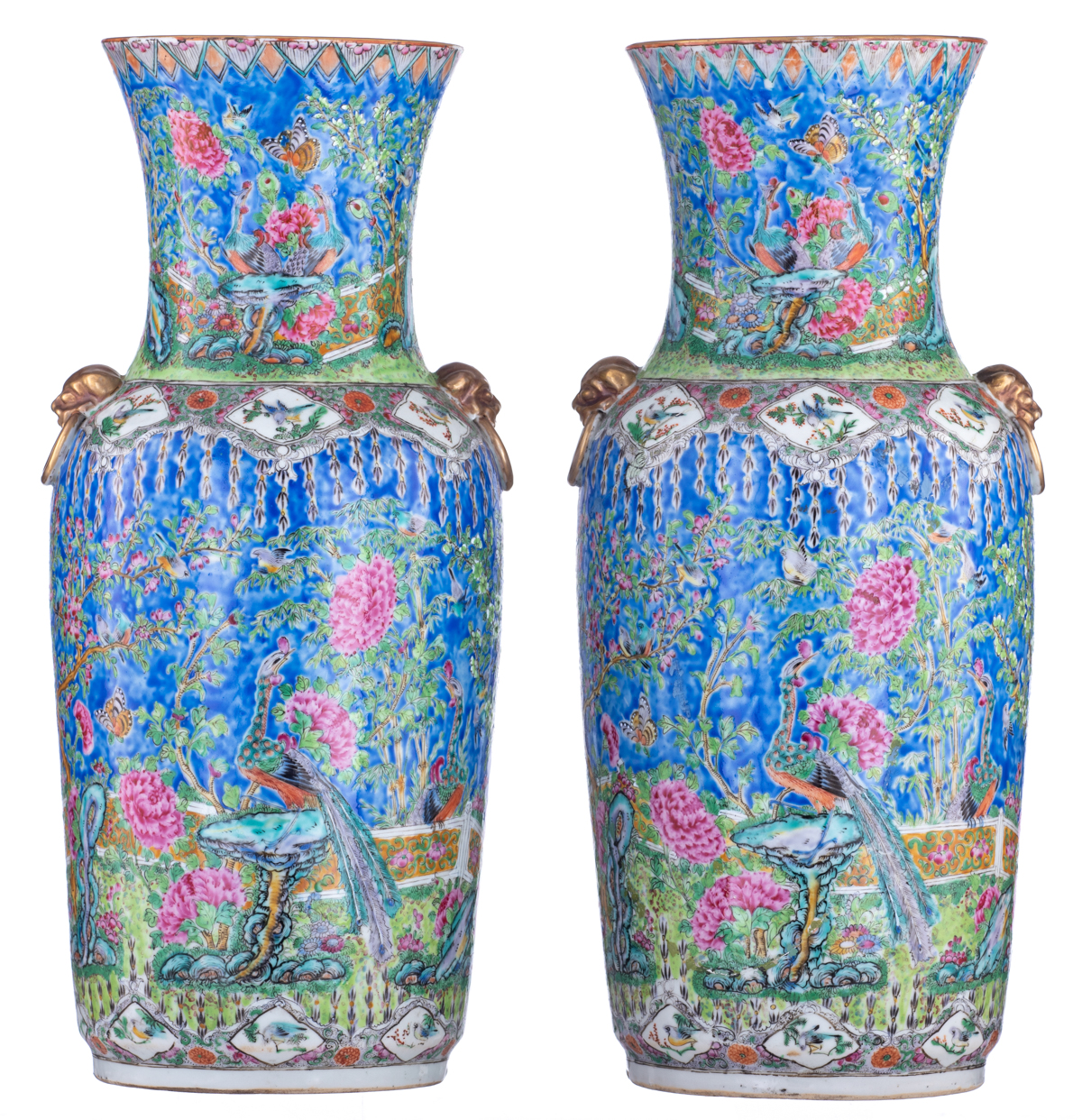 A pair of Chinese famille rose vases, decorated with phoenix and birds in flower branches, paired wi - Image 3 of 6