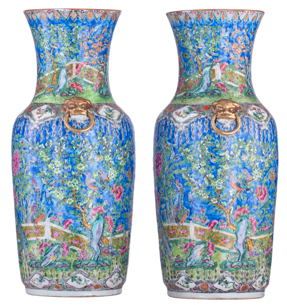 A pair of Chinese famille rose vases, decorated with phoenix and birds in flower branches, paired wi - Image 4 of 6