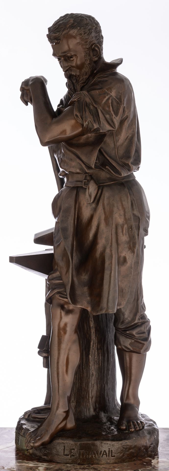 Nicoli (Y Manfredi) C., 'Le travail', patinated bronze on a rouge royal marble pedestal, H 63 - 169 - Bild 3 aus 13