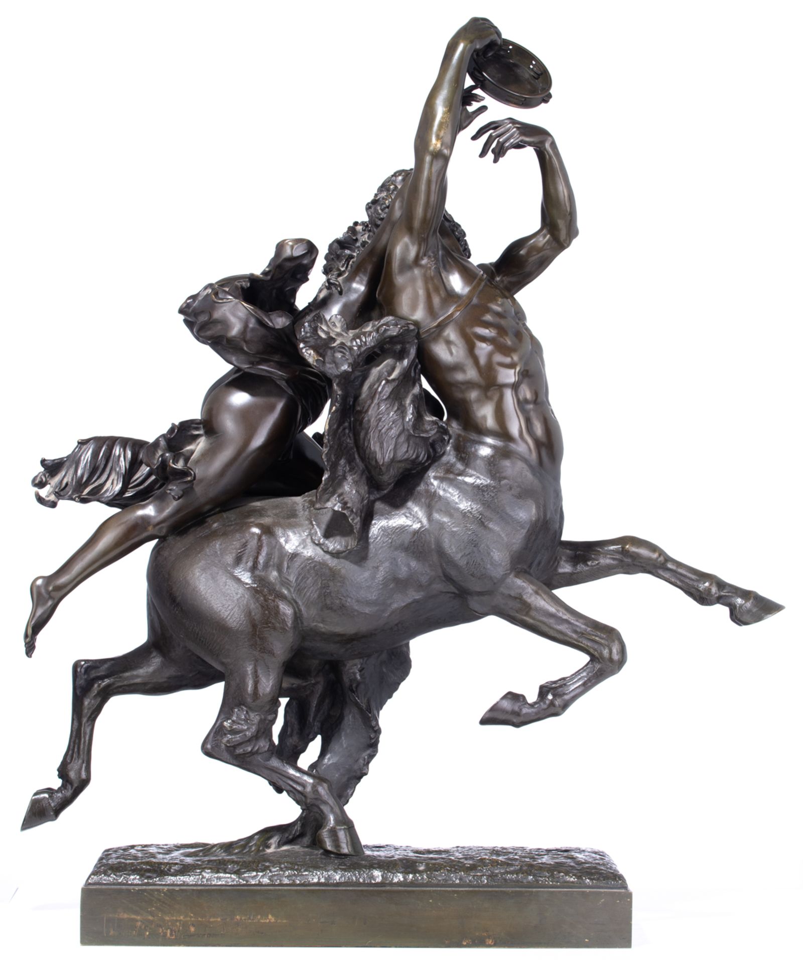 Leduc A.J., the centaur Nessus carrying off Deianeira, the wife of Heracles, patinated bronze, H 94 - Bild 4 aus 7
