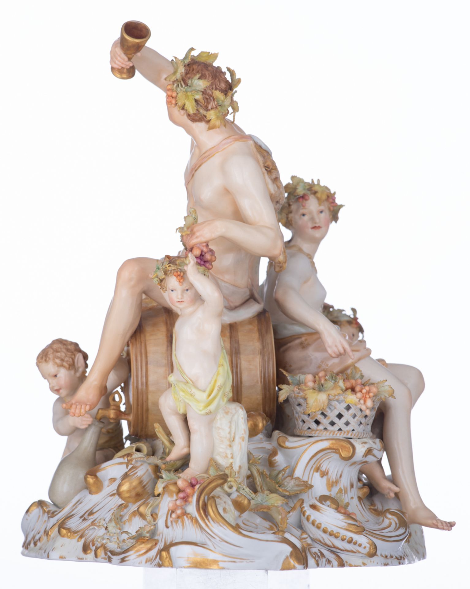 A Berlin Rococo style porcelain group depicting, completely three-dimensionally, a Bacchus scene, bl - Image 2 of 6