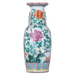 A Chinese famille rose vase, overall decorated with flowers, butterflies and carps, 19thC, H 61 cm