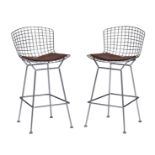 A pair of Bertoia barstools, design by Harry Bertoia for Knoll International, chromed frame with a b