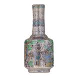 A Chinese polychrome stoneware vase, overall decorated with warrior scenes, H 22,5 cm