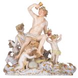 A Berlin Rococo style porcelain group depicting, completely three-dimensionally, a Bacchus scene, bl