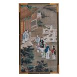 A Chinese painting depicting ladies on a terrace, watercolour, gouache and ink on silk, framed, 57,5