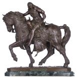 Mignon L., 'Lady Godiva', brown patinated bronze on a vert de mer marble base with gilt brass mounts