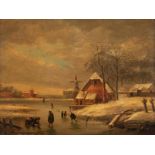 Koekkoek B.C., ice skaters in a winter landscape, oil on panel, 26 x 35 cm
