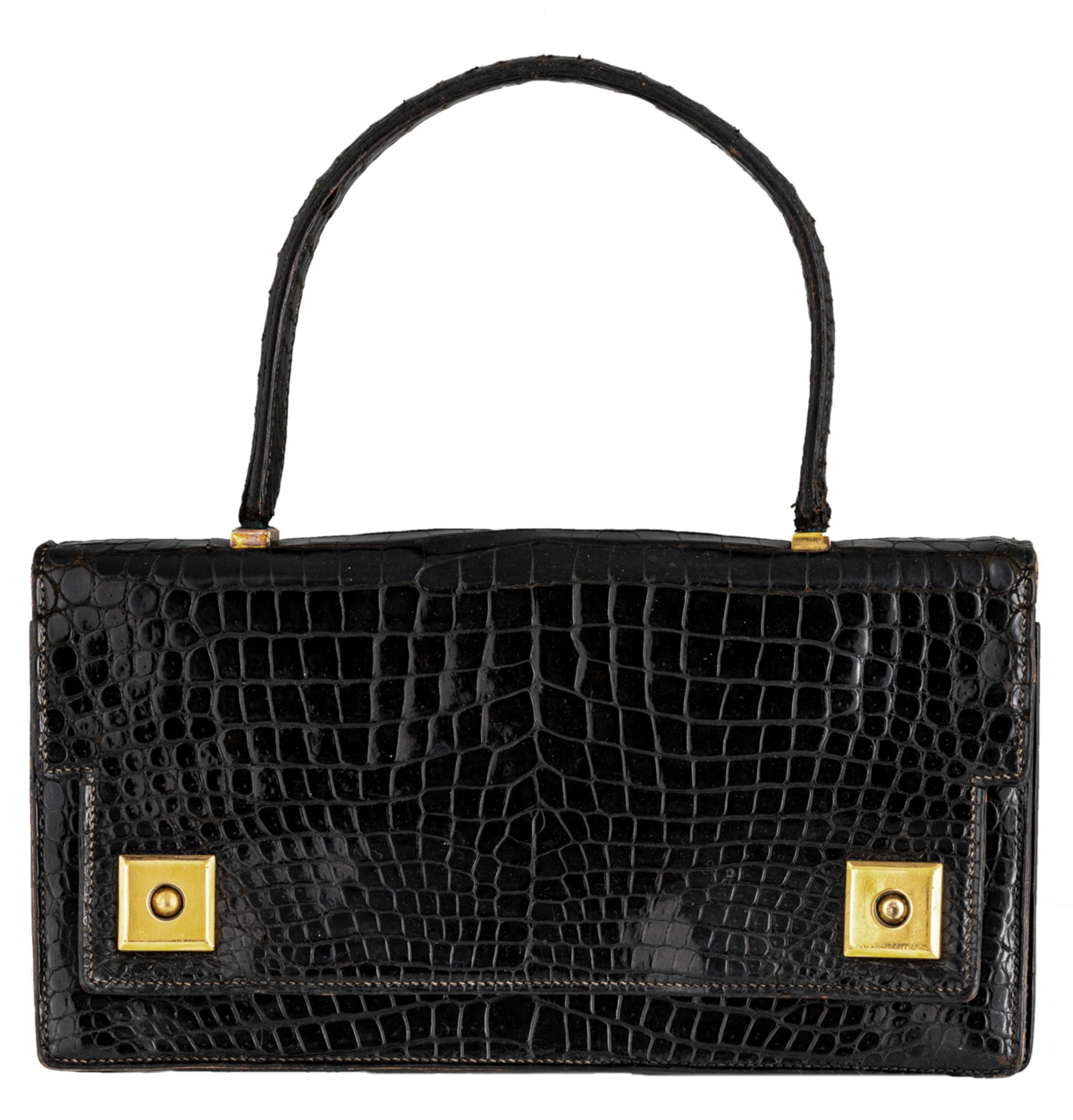 A Hermès 'Piano' handbag in black croco leather, H 14,5 x 27 cm