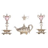 Various silver items, consisting of: a Victorian Rococo Revival teapot, London hallmarked and date l