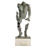 Desmarets J., 'Hurkende man', N° 1/1, patinated bronze on a concrete base, H 132 - 157 cm (without -