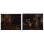 No visible signature, two scenes of the life of a saint, 18thC, oil on panel, 46 x 57 cm