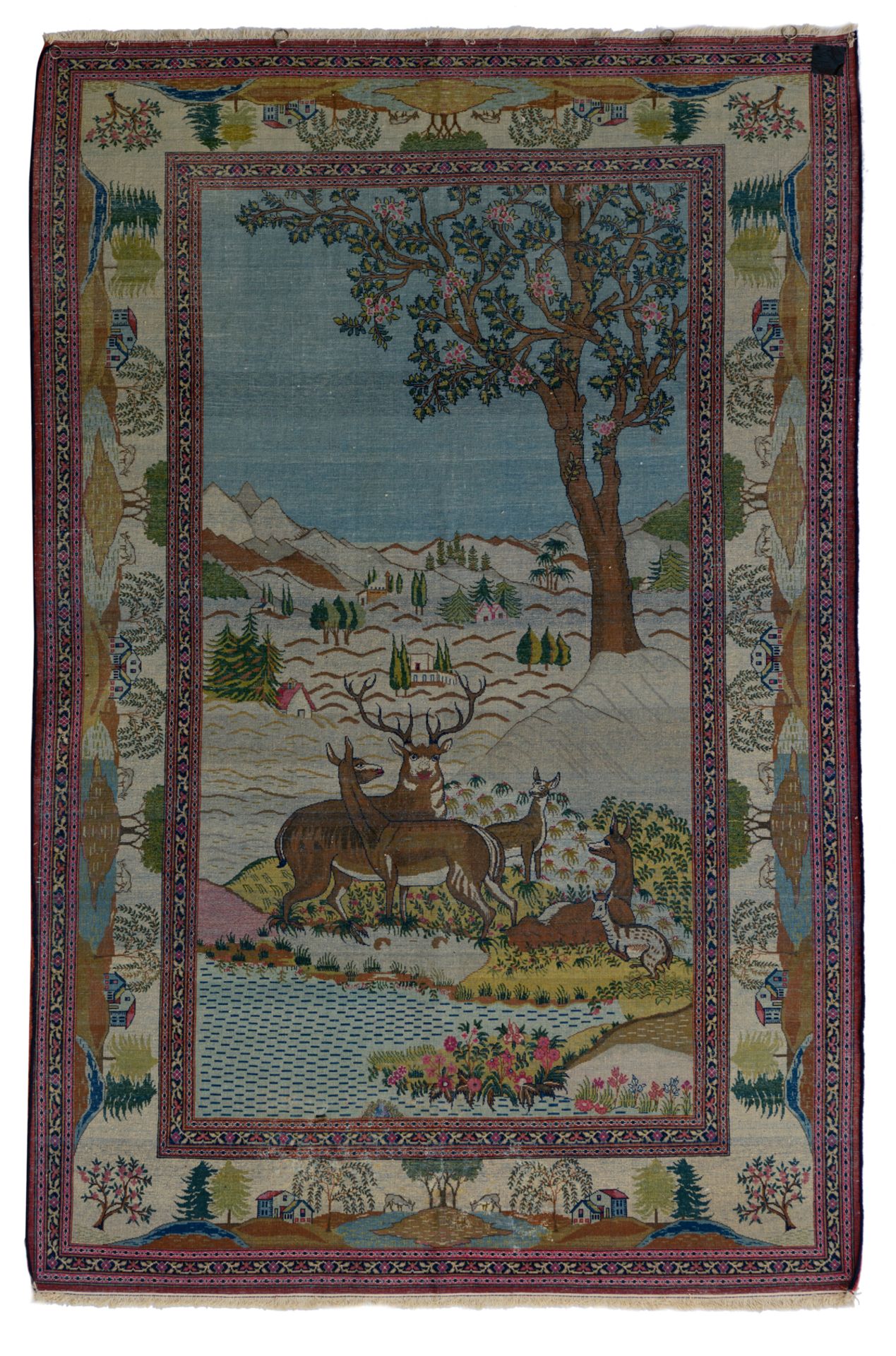An Oriental Kashan rug, decorated with deer in a landscape, 138 x 210 cm - Bild 2 aus 5