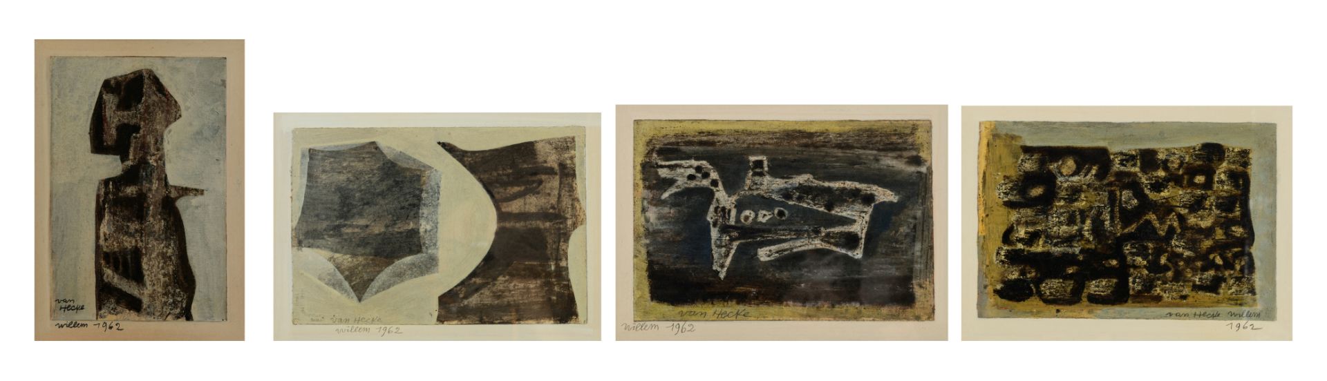 Van Hecke W., four untitled works, all four dated 1962, mixed media,, 21,5 x 30 - 35 x 42 cm Is poss