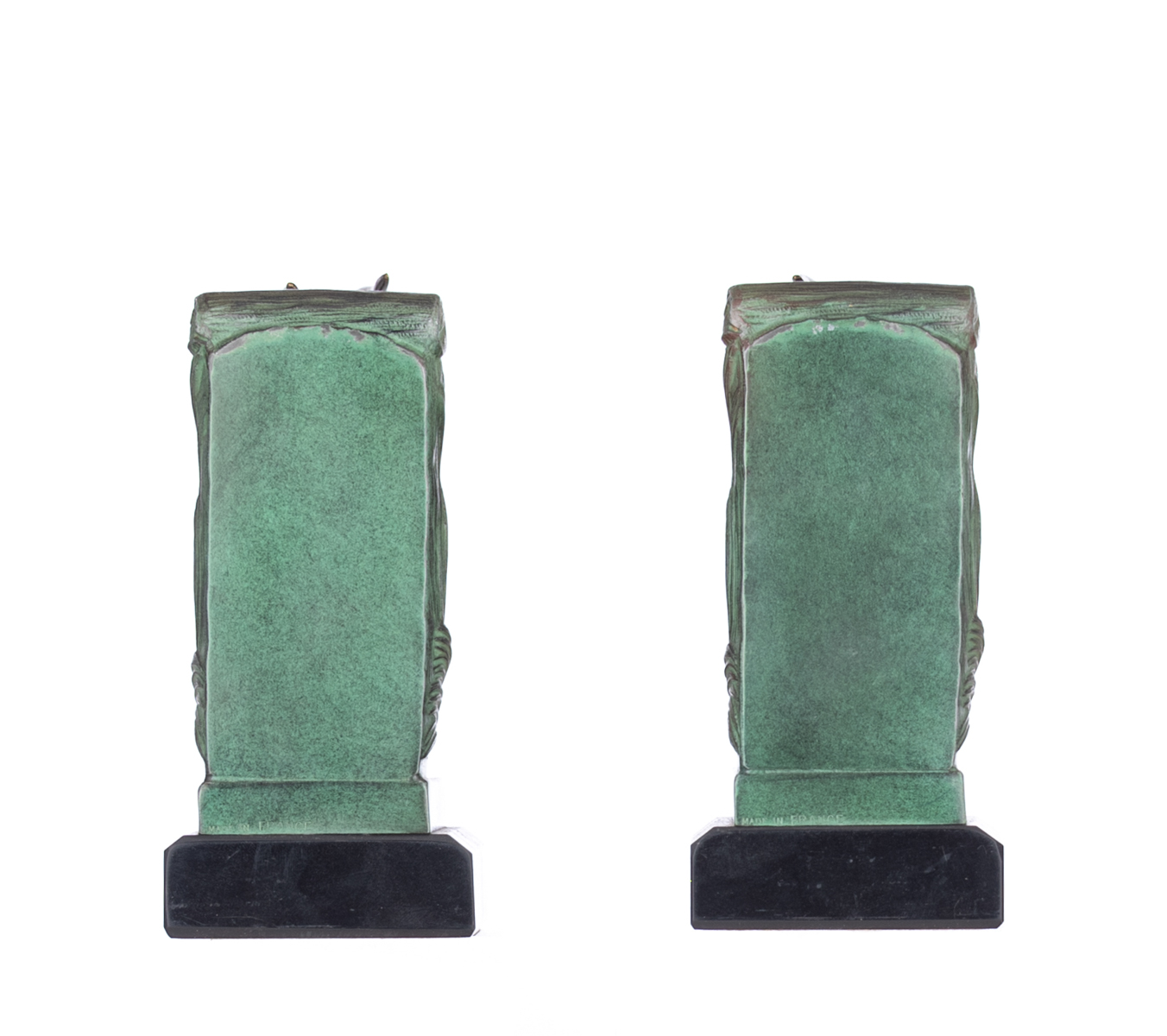 Le Verrier M., a fine pair of Art Déco bookends, shaped as jumping antilopes, patinated bronze on a - Image 3 of 8