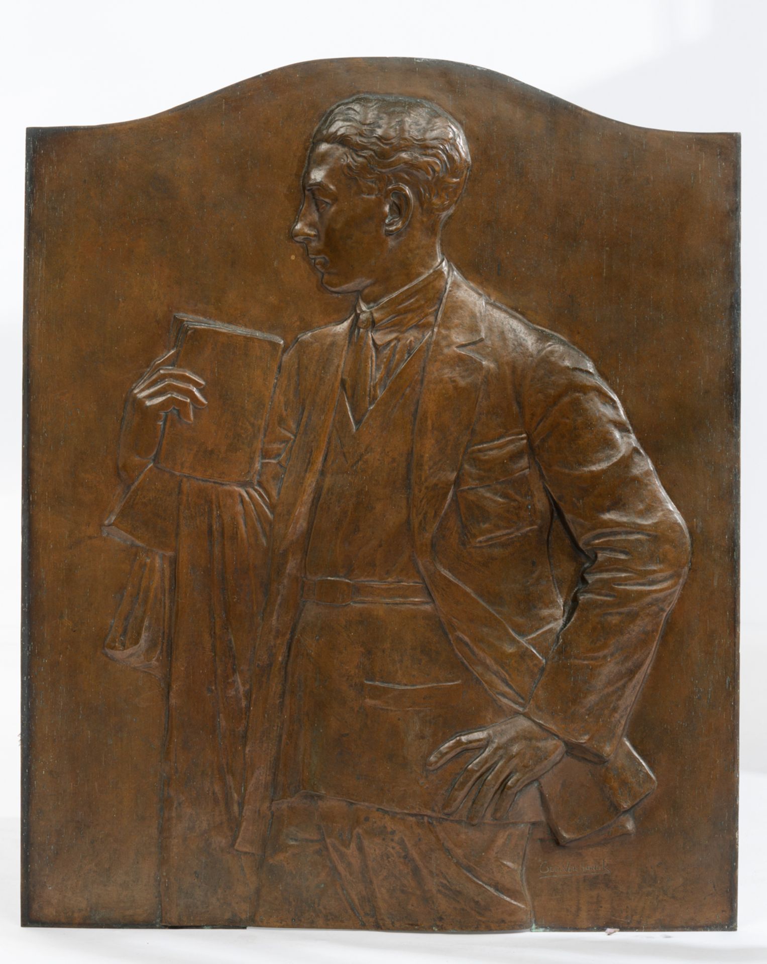 Verbanck G., a bas-relief plaquette featuring a man's profile portrait, patinated bronze, 86,5 x 105 - Bild 6 aus 6