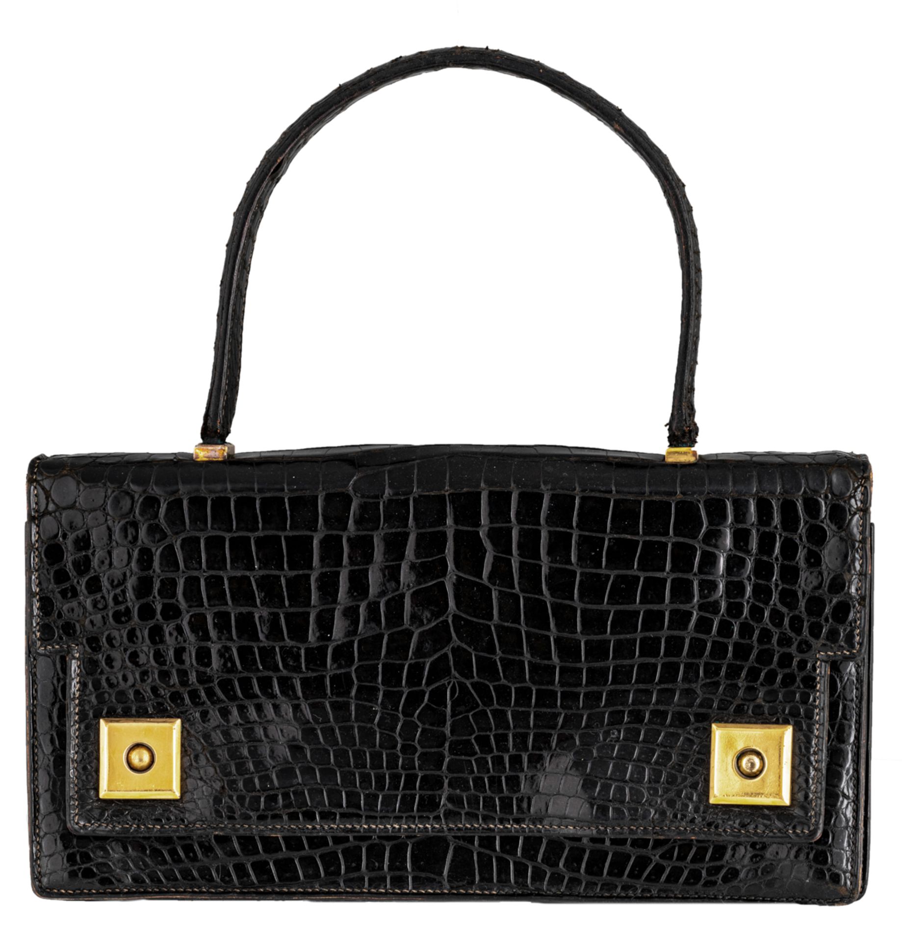 A Hermès 'Piano' handbag in black croco leather, H 14,5 x 27 cm - Image 2 of 8