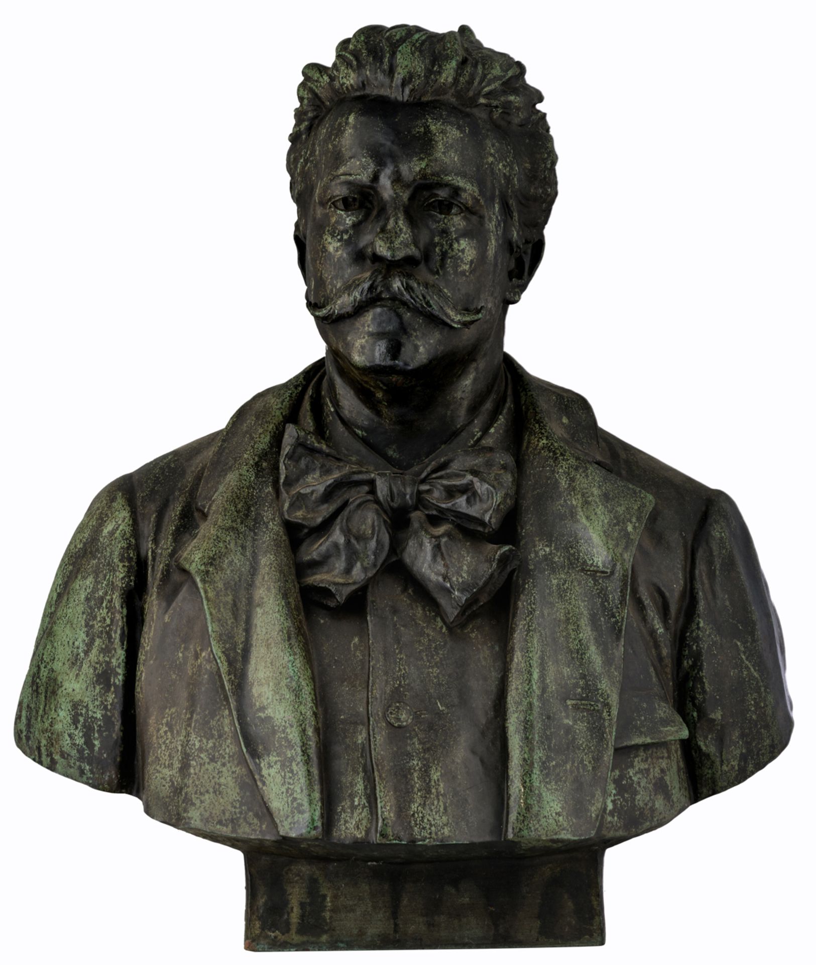 Darcq A., the bust of a nobleman, dated 1888, green patinated bronze, H 69 cm