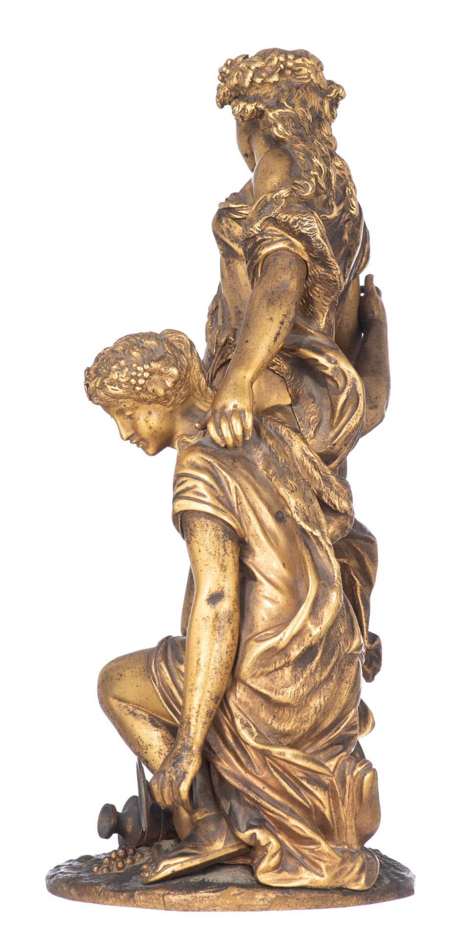 Salmson J., a gilt bronze sculpture depicting two girls at a well, cast by the 'Raingo frères' facto - Image 2 of 7