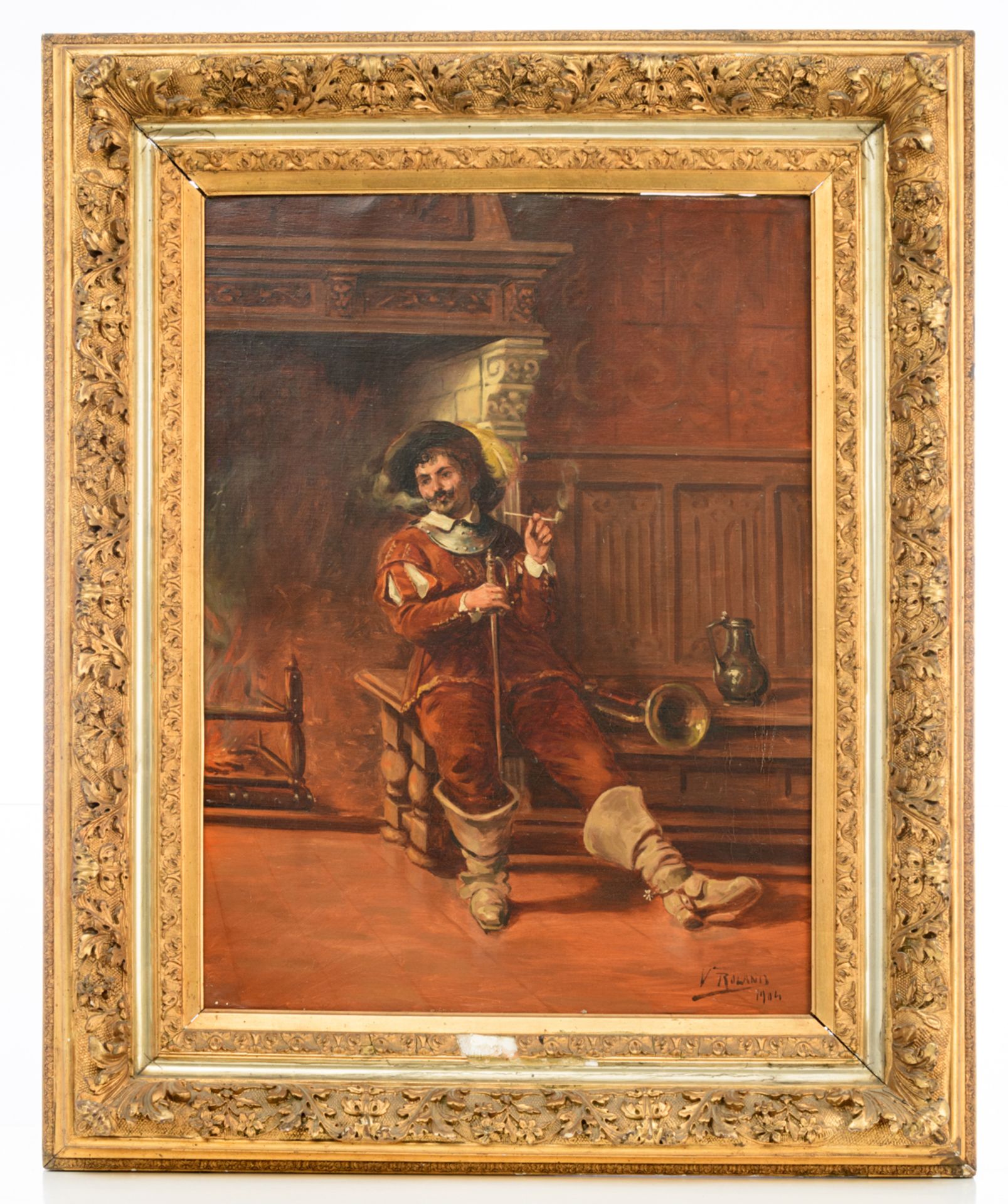 Roland V., a pipe-smoking man, in the manner of the 17thC, dated 1904, oil on canvas, 60 x 80 cm - Bild 2 aus 5