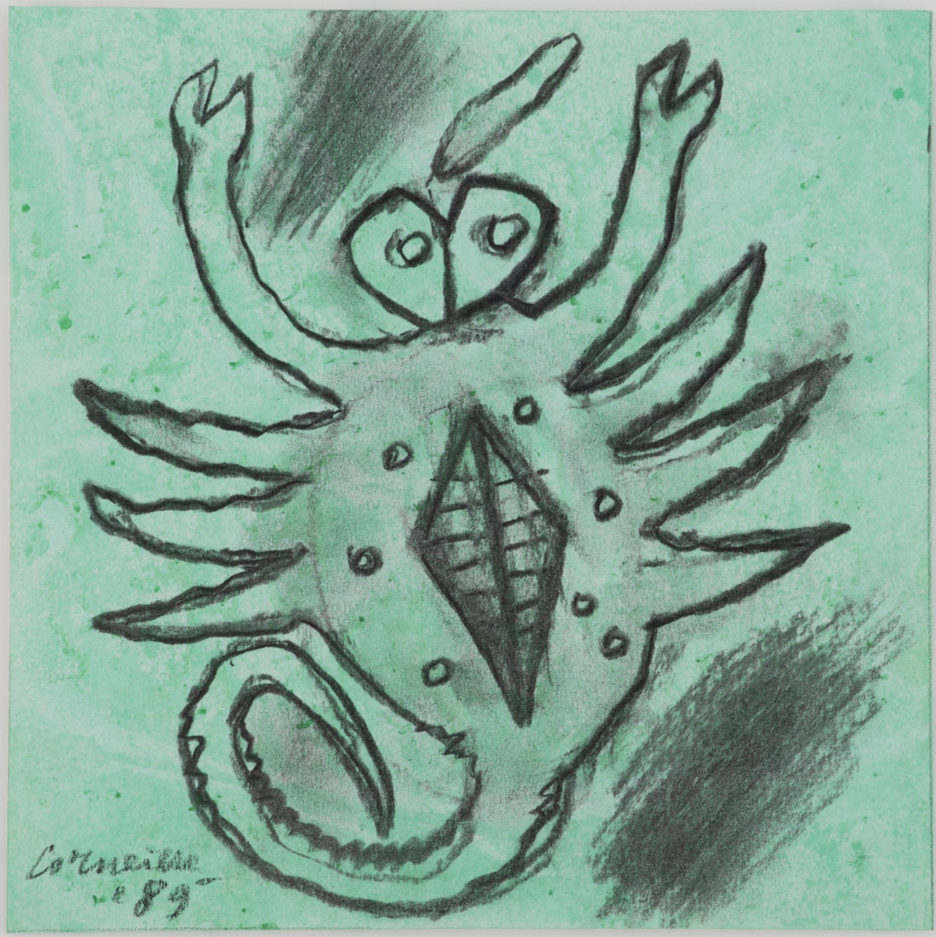 Corneille, an astrological symbol of a Scorpio, dated (19)89, watercolour and charcoal on paper, 19
