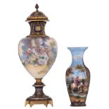 A large covered bleu royale ground Sèvres vase with gilt bronze mounts, the roundels polychrome deco