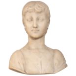 No visible signature, a Carrara marble bust of a young girl, H 41 cm