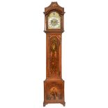 A fine mahogany veneered Victorian longcase clock, polychrome decorated with handpainted grotesques,