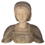 The bust of a noble lady in Renaissance style, glazed plaster, H 38 cm