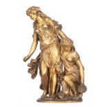 Salmson J., a gilt bronze sculpture depicting two girls at a well, cast by the 'Raingo frères' facto