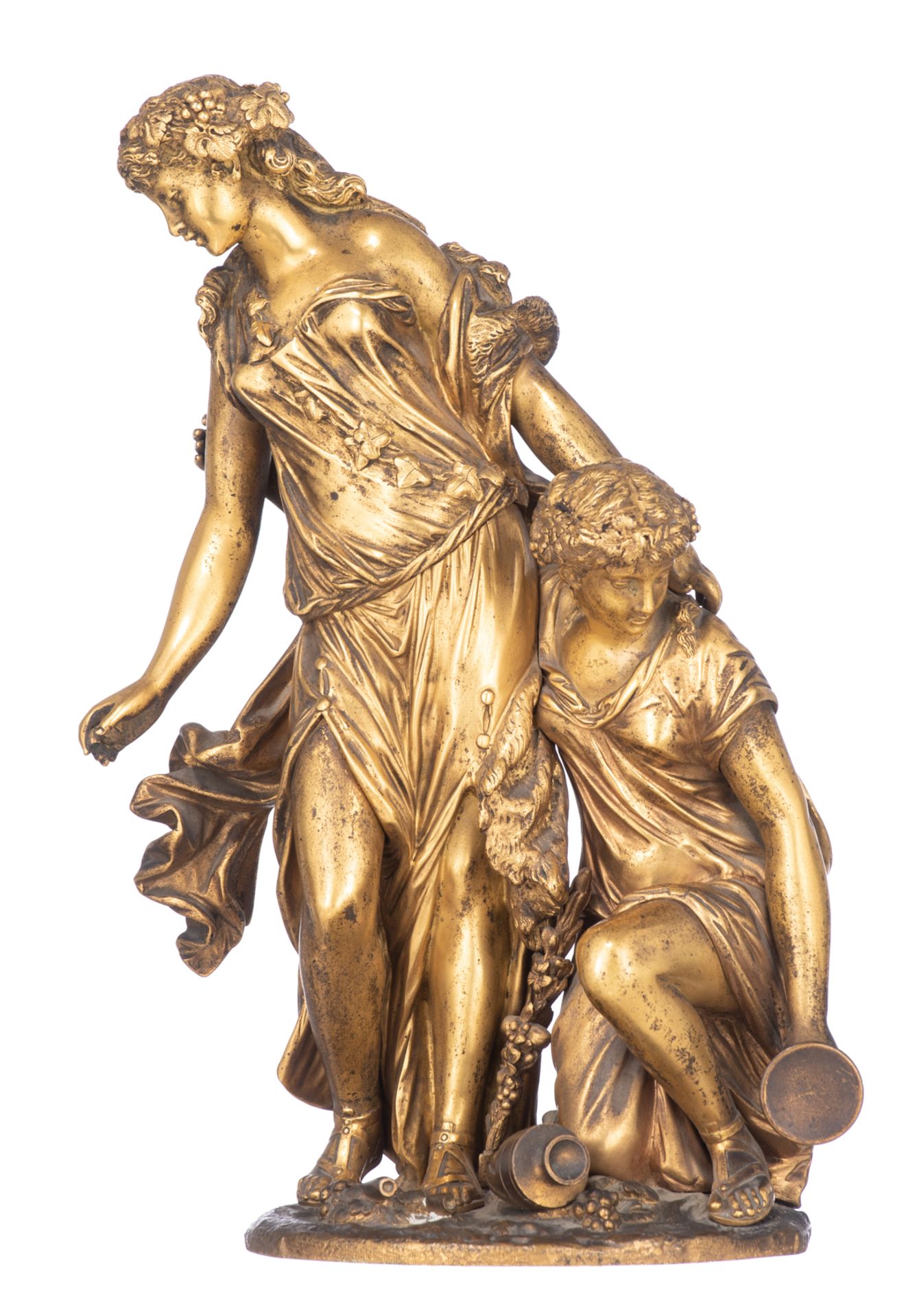 Salmson J., a gilt bronze sculpture depicting two girls at a well, cast by the 'Raingo frères' facto