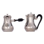 Two different 18thC French (Paris?) marabout-shaped 'egoiste' coffee pots with ebony handle, the sma