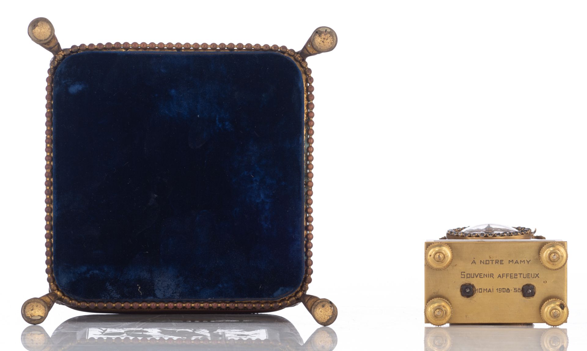 A French rectangular glass and brass mounted jewelry storage box, the glass with biased margins and - Image 6 of 12