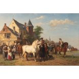 Tschaggeny C. / Madou J.B. dated 1872, horse dealers inspecting the horses at an annual market in a