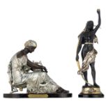 Aizelin E., an allegory on music, patinated, chromed and gilt bronze on a noir Belge marble base, H