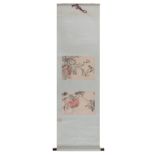 A Chinese scroll depicting birds and pumpkins, watercolour and ink on paper, with seal mark 'Chen Mo