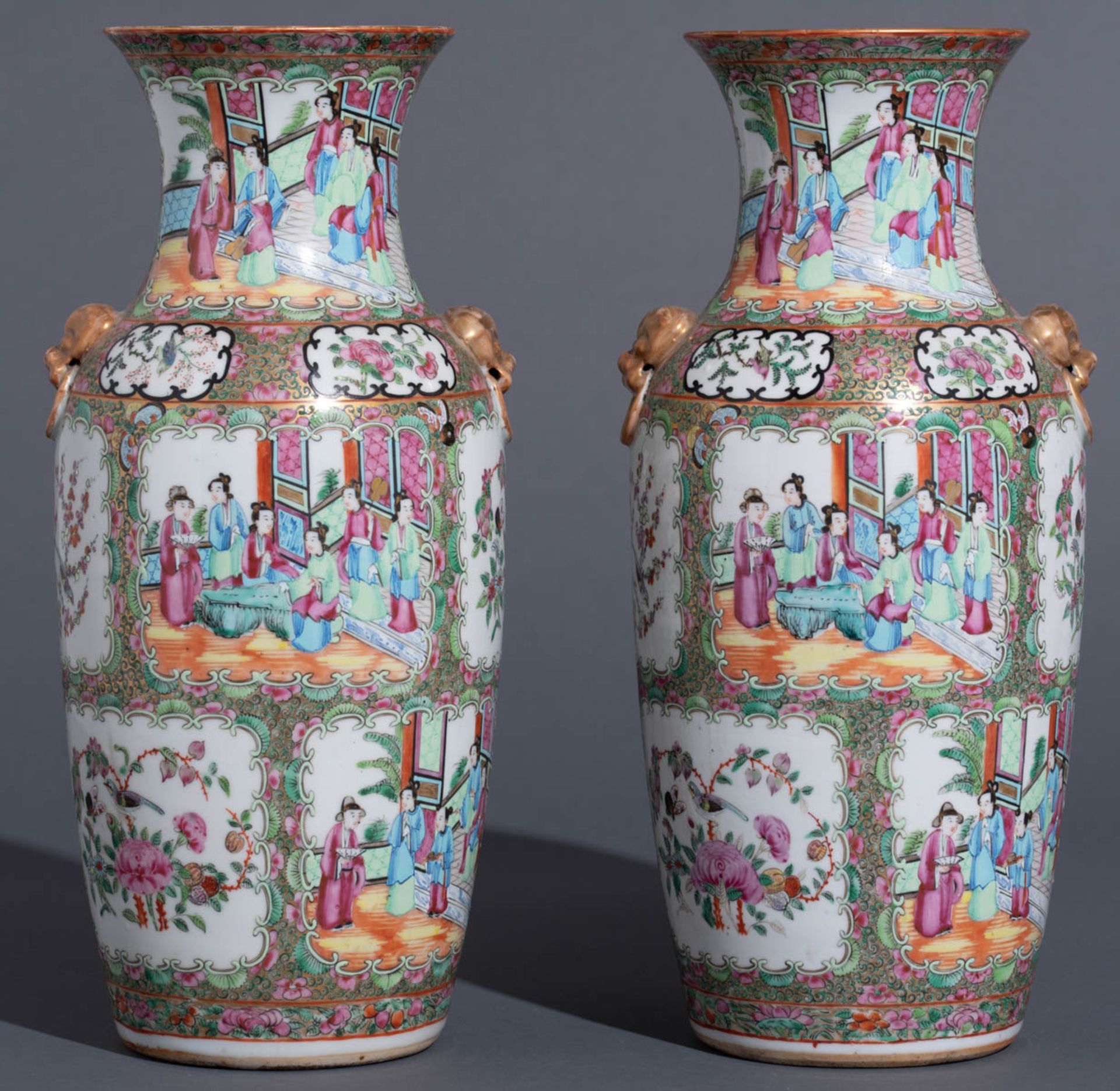 Two Chinese Canton famille rose decorated vases - Image 6 of 9
