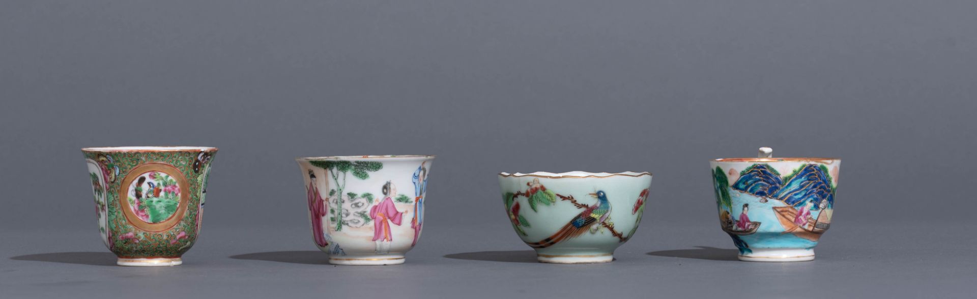 Six Chinese export porcelain Canton teacups and matching saucers - Image 24 of 62
