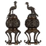 Two Indo-Chine bronze openwork censers